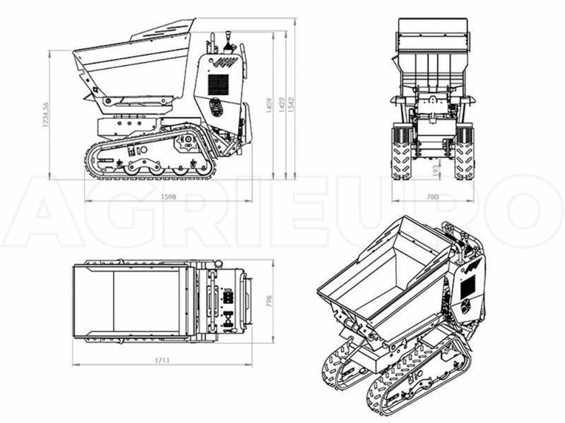 Motocarriola cingolata RAPTOR 6800 HEDT 4.0 - Honda GXe270 - Con pala