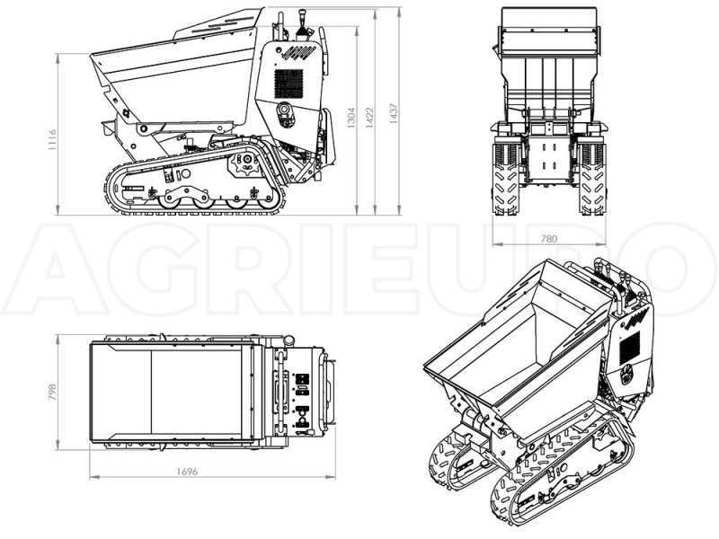 Motocarriola cingolata RAPTOR 7800 HD - Honda GX390 - Con pala + betoniera