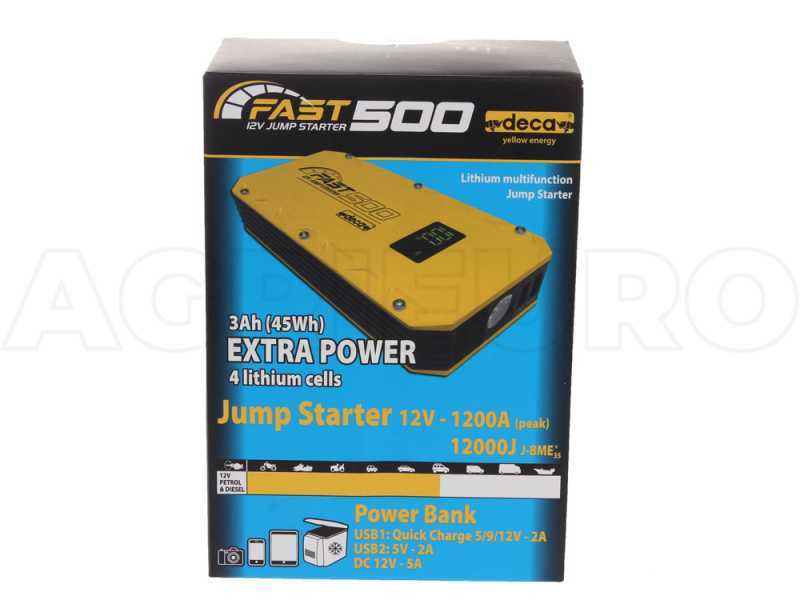Avviatore portatile multifunzione e Power Bank Deca Fast 500