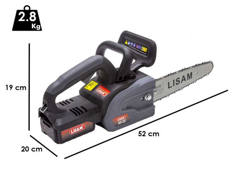 LISAM SG 22 - Elettrosega a batteria 2 x 18V 2Ah - Lama da 25cm