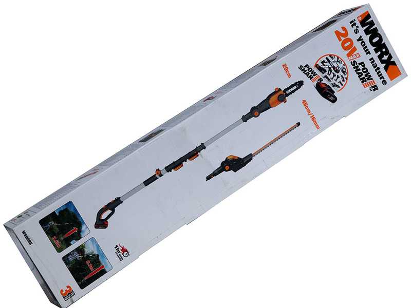Worx WG908E - Potatore - Tagliasiepi su asta a batteria multifunzione - batteria 20V 2Ah