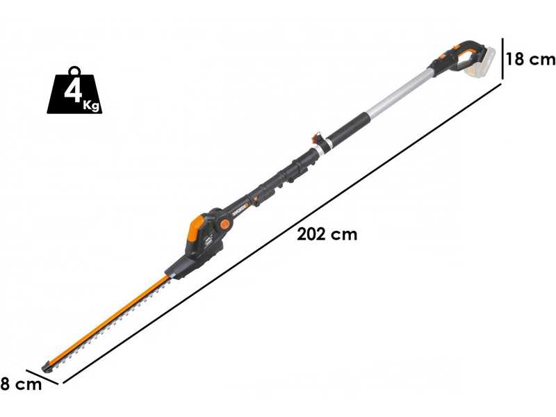 Worx WG908E - Potatore - Tagliasiepi su asta a batteria multifunzione - batteria 20V 2Ah