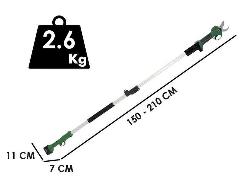 GreenBay TopCut 40 - Forbice elettrica da potatura su asta - 2x 21V 4Ah - 150/210 cm
