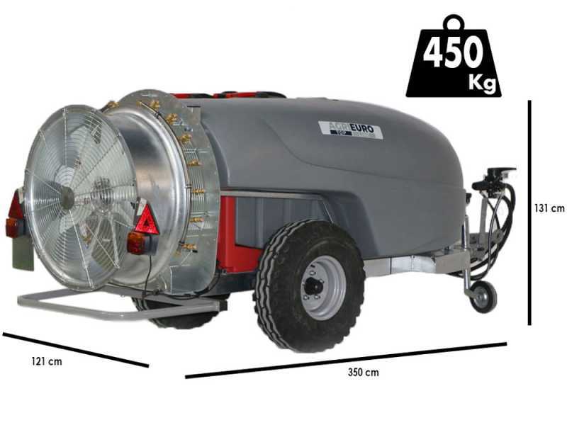 Atomizzatore trainato Gray T Car 1000/80 con attacco a trattore per irrorazione - Capacit&agrave; 1000L - Pompa AR1064