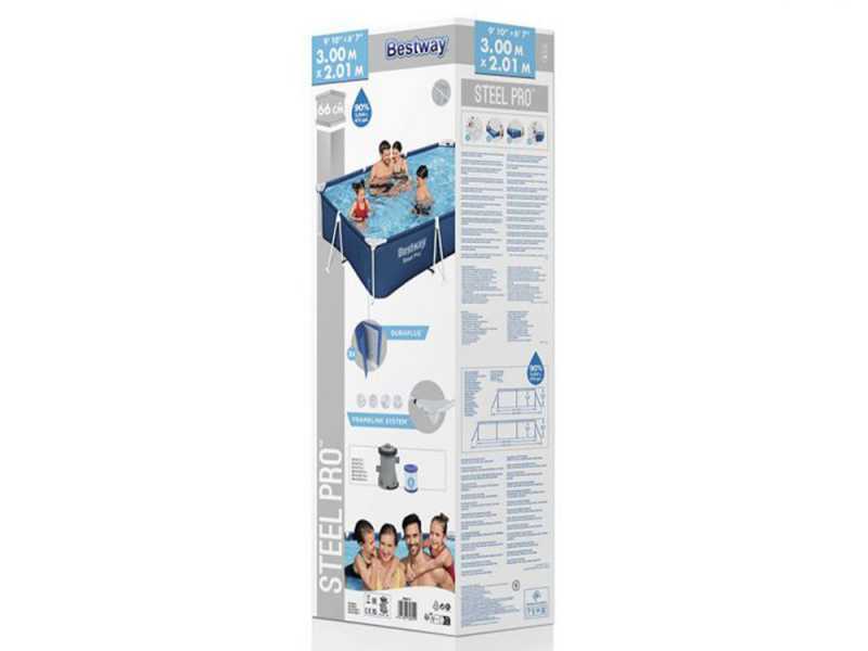 Bestway Steel Pro 56411 - 300x201x66 cm - Piscina fuori terra + Pompa filtro 16 W