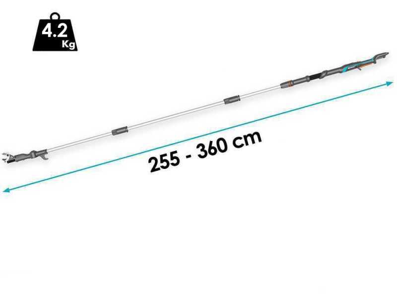Gardena HighCut 360/18V Solo - Forbice elettrica da potatura su asta - Diametro di taglio 28mm - SENZA BATTERIA E CARICABATTERIA