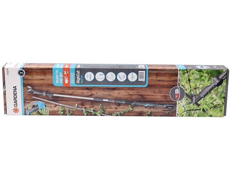 Gardena HighCut 360/18V P4A - Forbice elettrica da potatura su asta - 18V 2Ah - Diametro di taglio 28mm