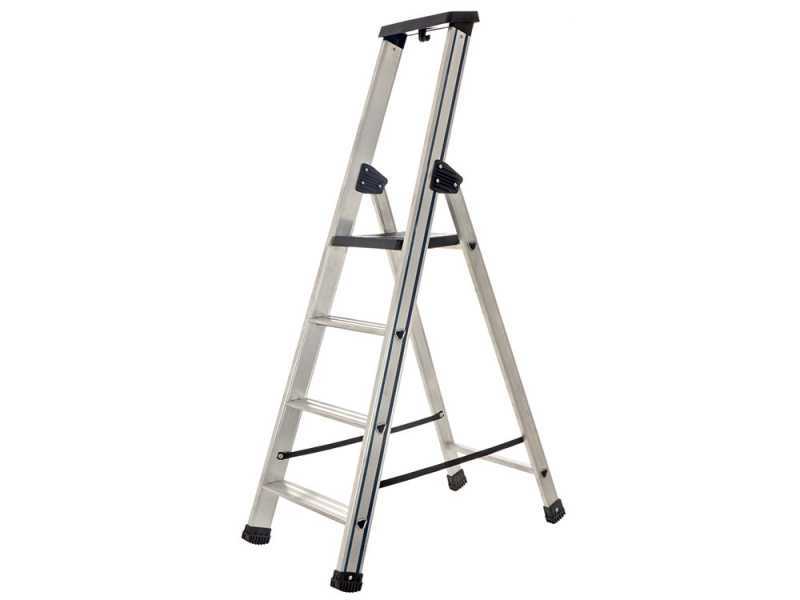 S.T.P. Issima A07IS175, 4 gradini, 1.51 m - Scalandrino in alluminio con cavalletto - Altezza stimata operativa 2.89 m