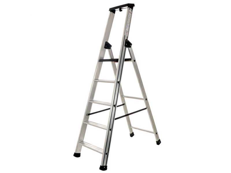 S.T.P. Issima A07IS200, 5 gradini, 1.74 m - Scalandrino in alluminio con cavalletto - Altezza stimata operativa 3.12 m
