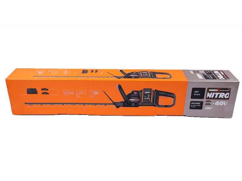 Worx Nitro WG286E - Tagliasiepi a batteria 2x20V/2Ah - Lama da 60 cm