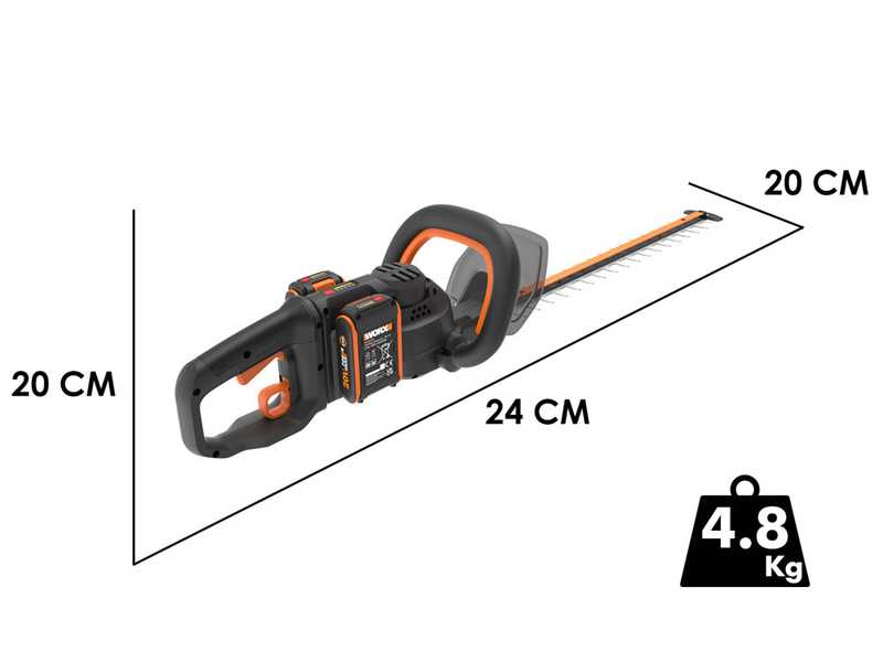 Worx Nitro WG286E - Tagliasiepi a batteria 2x20V/2Ah - Lama da 60 cm