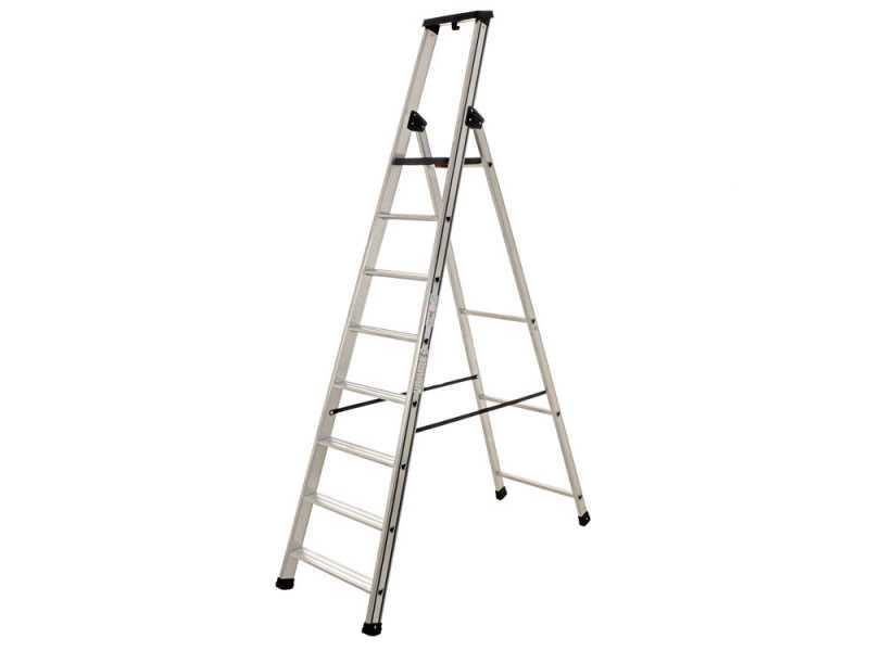 S.T.P. Issima A07IS275, 8 gradini, 2.43 m - Scalandrino in alluminio con cavalletto - Altezza stimata operativa 3.81 m