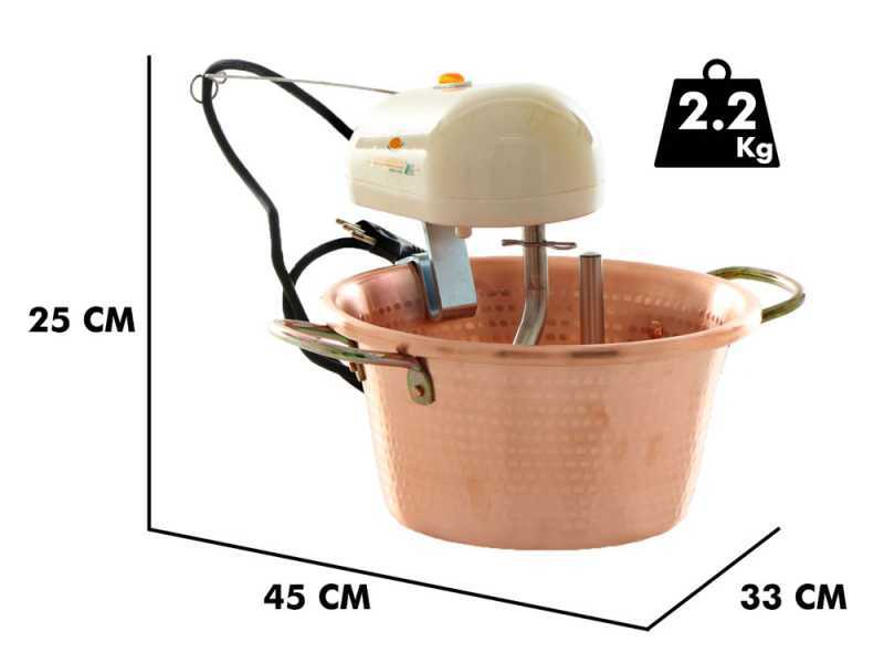 LAR Polentamatic - Paiolo in rame elettrico martellato per polenta a base piana 3.5L - max 8W