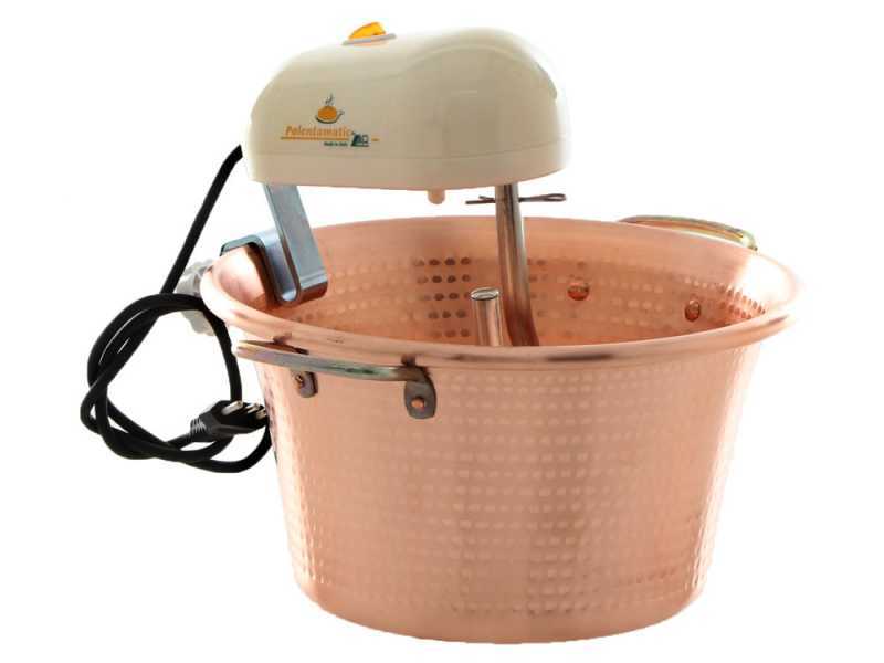 LAR Polentamatic - Paiolo in rame elettrico martellato per polenta a base piana 6.5L - 8W