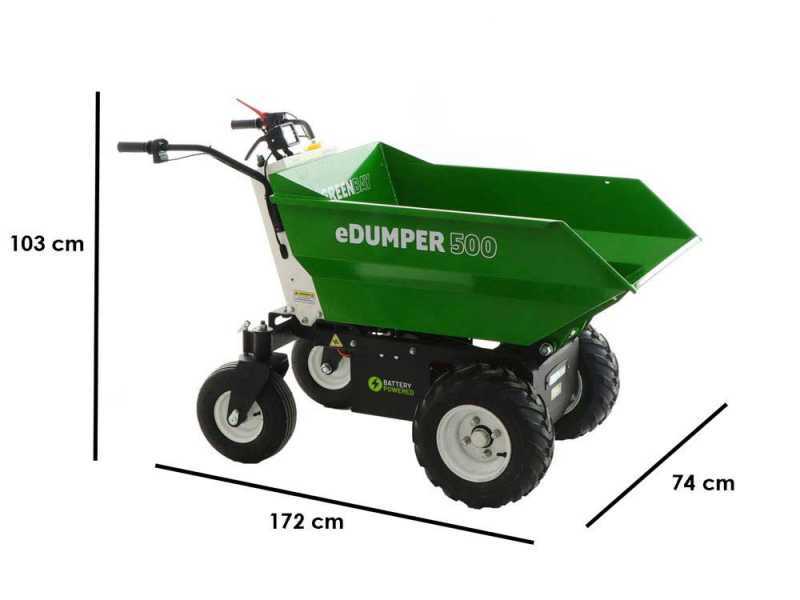GreenBay eDumper 500 - Motocarriola a batteria 48V 32Ah - Cassone dumper