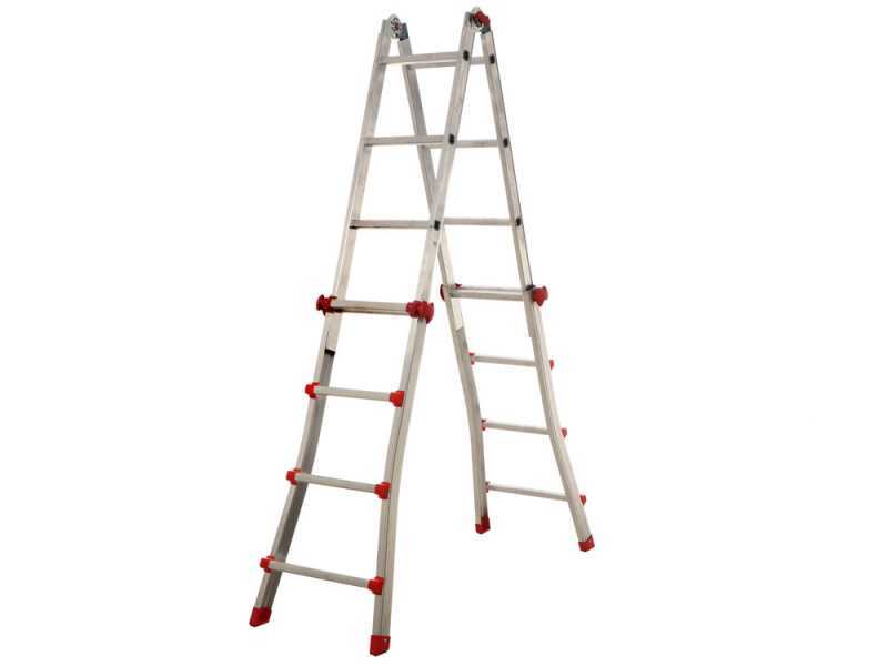 S.T.P. New Red A20NR, 2x8 gradini, 3.90 m - Scala in alluminio telescopica - Altezza stimata operativa 4.90 m