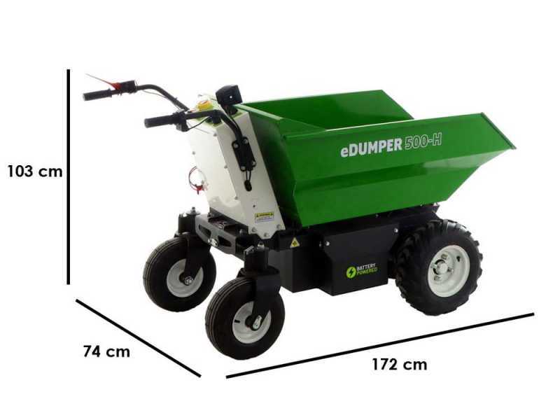 GreenBay eDumper 500-H - Carriola a batteria 48V 32Ah - Ribaltamento idraulico