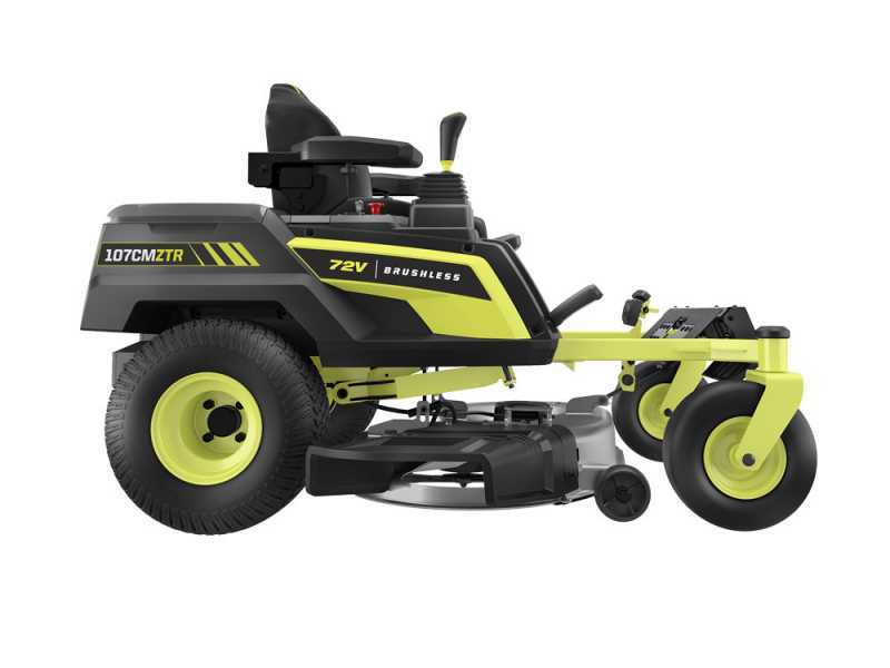 Ryobi ZTRX107 - Trattorino tagliaerba a batteria a raggio zero -  72V/20Ah - taglio da 107cm - 2in1