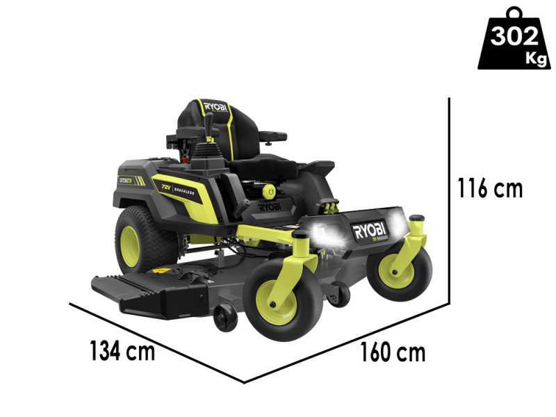 Ryobi ZTRX137 - Trattorino tagliaerba a batteria a raggio zero - 72V/30Ah - taglio da 137cm - 2in1