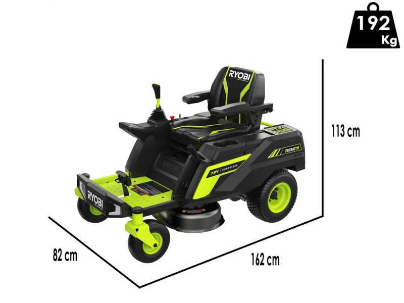Ryobi ZTRX76 - Trattorino tagliaerba a batteria a raggio zero - 72V/20Ah taglio da 76cm - 2in1