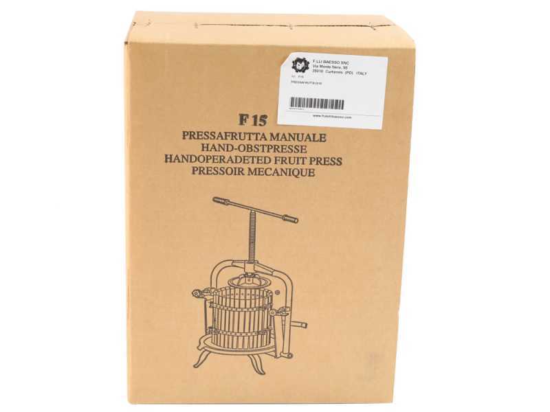 Baesso F25 Inox - Torchio a vite per frutta e verdura 20L - Gabbia in INOX