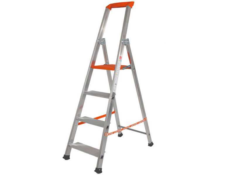 Gierre Stabila AL710, 4 gradini, 1.87 m - Scalandrino in alluminio con cavalletto - Altezza stimata operativa 2.87 m