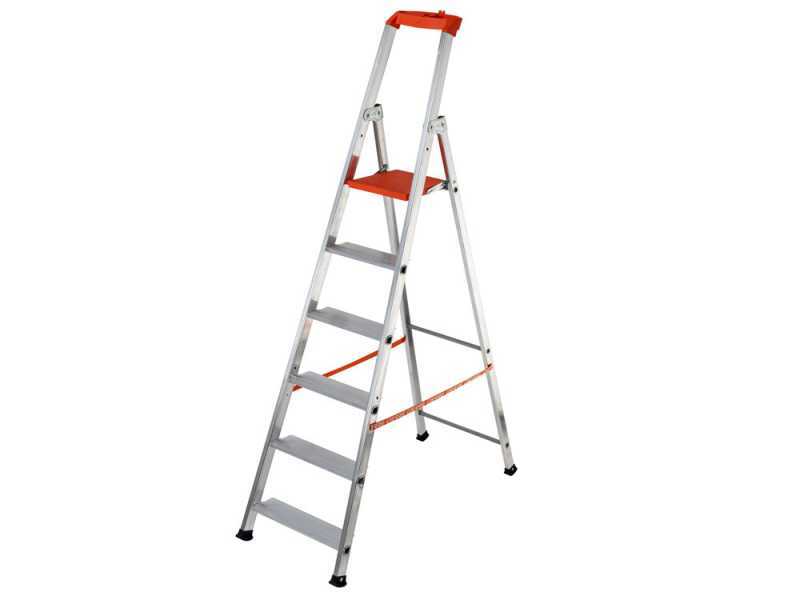 Gierre Stabila AL730, 6 gradini, 2.36 m - Scalandrino in alluminio con cavalletto - Altezza stimata operativa 3.36 m