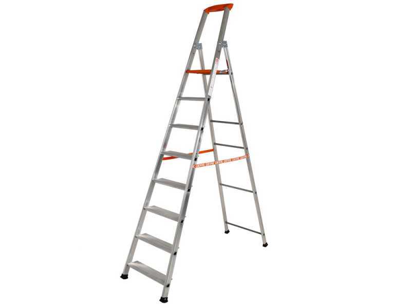 Gierre Stabila AL750, 8 gradini, 2.84 m - Scalandrino in alluminio con cavalletto - Altezza stimata operativa 3.84 m