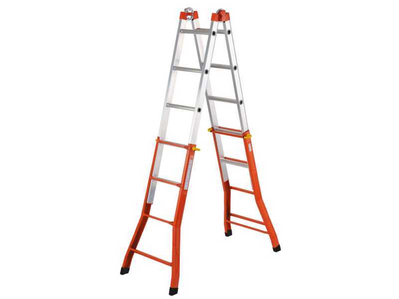 Gierre Peppina AM020, 2x9 gradini, 4.33 m - Scala in acciaio+alluminio telescopica - Altezza stimata operativa 5.33 m