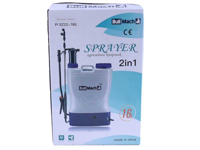 BullMach Pandora 16EM Li - Pompa irroratrice a spalla elettrica a batteria e manuale - 12V - 8Ah