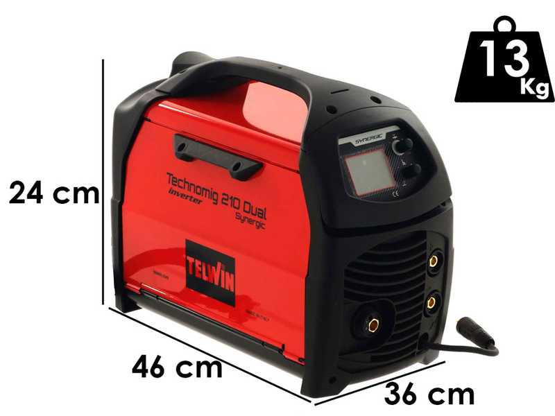 Telwin Technomig 210 Dual Synergic - Saldatrice Inverter Multiprocesso (MIG-MAG/FLUX/BRAZING/MMA/TIG LIFT), con display LCD - GAS/NO GAS