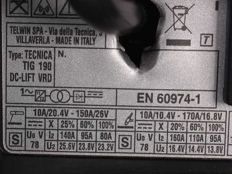 OUTLET - DIFETTI ESTETICI - Saldatrice inverter TIG e MMA a corrente continua Telwin TECNICA 190 Tig DC-Lift VRD - 170A