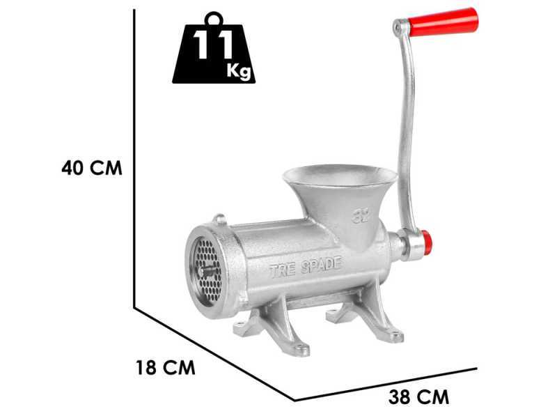 Tre spade TC-32 - Tritacarne manuale a manovella da appoggio - in ghisa - n.32