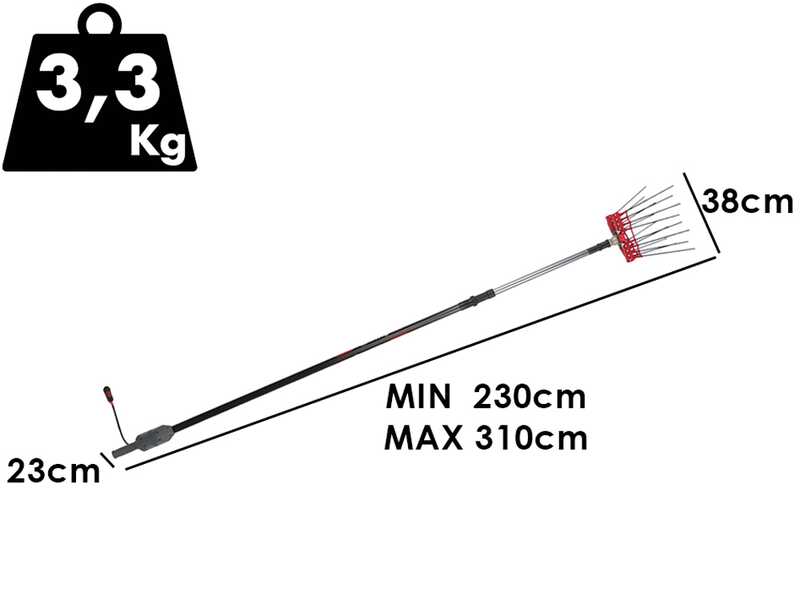 Lisam Swing 36V - Abbacchiatore Elettrico a batteria - Con 8 + 8 denti in carbonio - Asta Telescopica - 220-300 cm