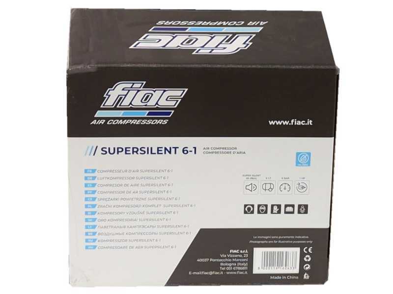 FIAC SUPERSILENT 6/1 - Compressore aria elettrico portatile monofase silenziato, oil-less - Motore 1 HP - 6 lt