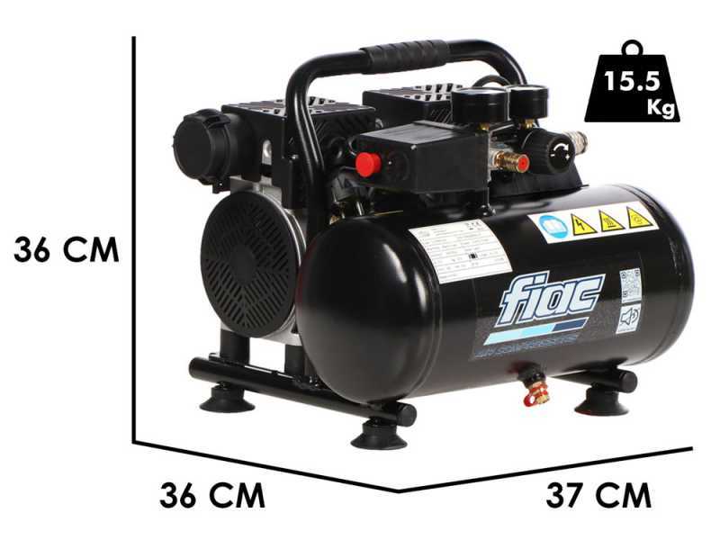 FIAC SUPERSILENT 6/1 - Compressore aria elettrico portatile monofase silenziato, oil-less - Motore 1 HP - 6 lt