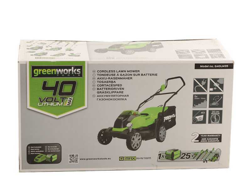 Greenworks G40LM35K2 - Tagliaerba a batteria - 40V/2Ah - Taglio 35 cm