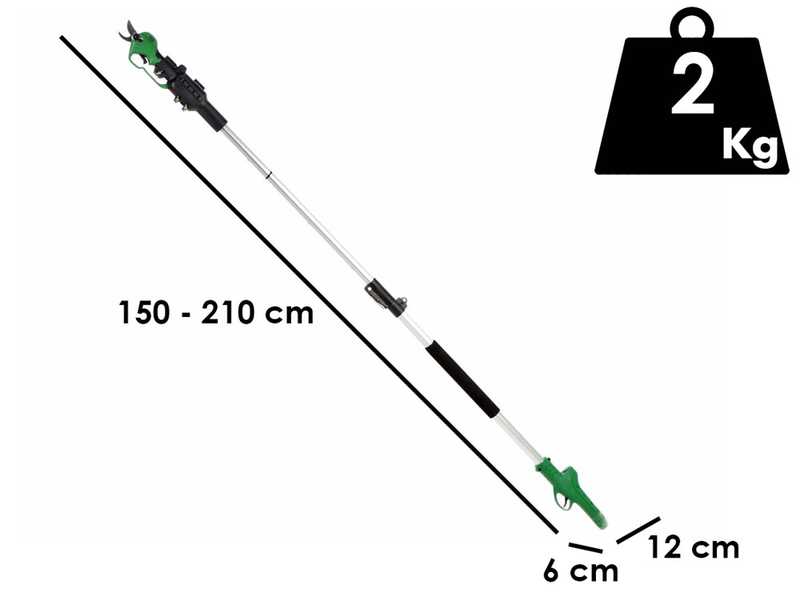 GreenBay TopCut 28 - Forbice elettrica da potatura su asta - 2x 16.8V 2Ah - 150/210 cm