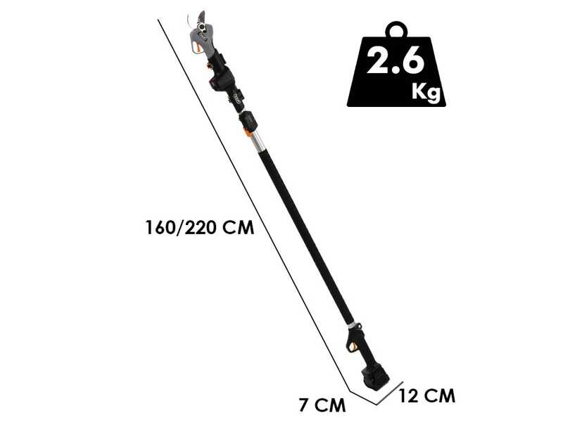 Volpi KV390 - Forbice elettrica da potatura - 2x 21.6V 2.5Ah + Asta di prolunga