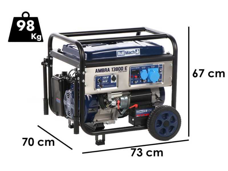 BullMach AMBRA 13800 E - Generatore di corrente carrellato a benzina con AVR 10 kW - Continua 9 kW Monofase