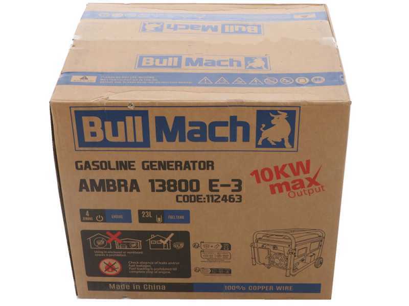 BullMach AMBRA 13800 E-3 - Generatore di corrente carrellato a benzina con AVR 10 kW -  Continua 9 kW Trifase