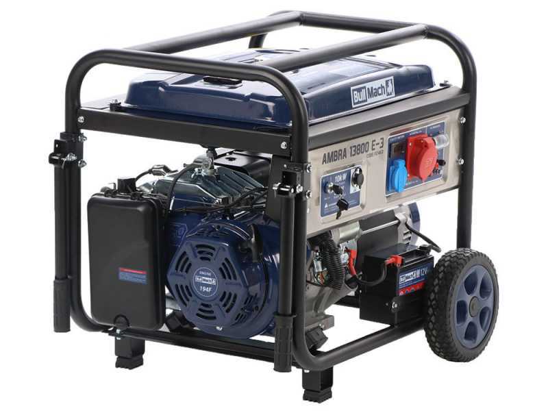 BullMach AMBRA 13800 E-3 - Generatore di corrente carrellato a benzina con AVR 10 kW -  Continua 9 kW Trifase