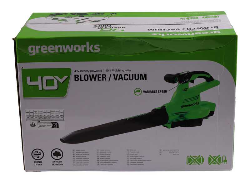 Greenworks GD40BVII - Soffiatore aspiratore a batteria - SENZA BATTERIA E CARICABATTERIE