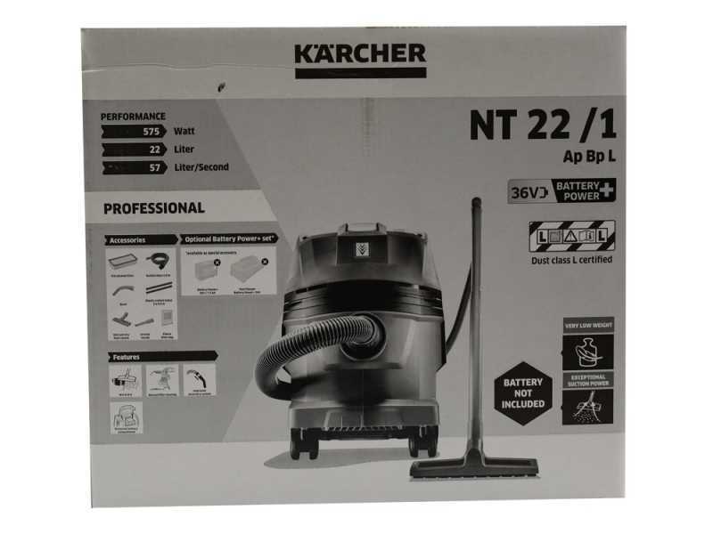 Karcher NT 22/1 Ap Bp L - Bidone aspiratutto a batteria - Fusto 22 l - 36 V - SENZA BATTERIE E CARICABATTERIE