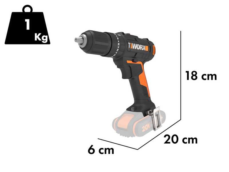 Worx WX370.9 - Trapano avvitatore a percussione a batteria - SENZA BATTERIA E CARICABATTERIA