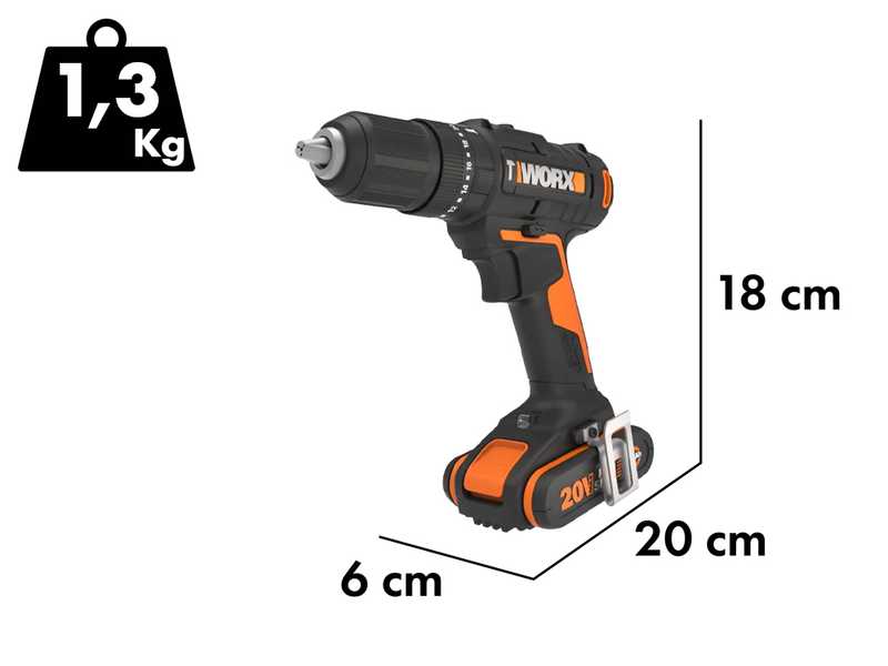 Worx WX370 - Trapano avvitatore a percussione a batteria - 20V/2Ah