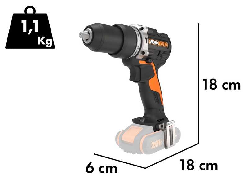 Worx Nitro WX352.9 - Trapano avvitatore a percussione a batteria - 20V - SENZA BATTERIA E CARICABATTERIA
