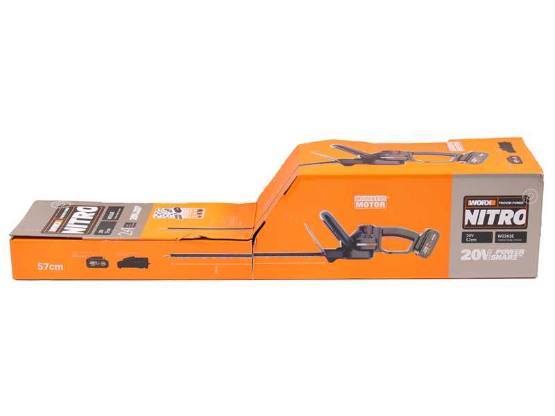 Worx Nitro WG263E - Tagliasiepi a batteria 20V/4Ah - Lama da 57 cm
