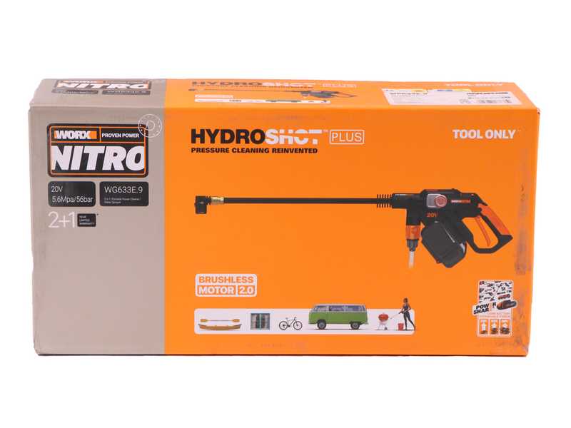 Worx Nitro HydroShot WG633E.9 - Pistola idropulitrice a batteria - 20V - SENZA BATTERIA E CARICABATTERIA