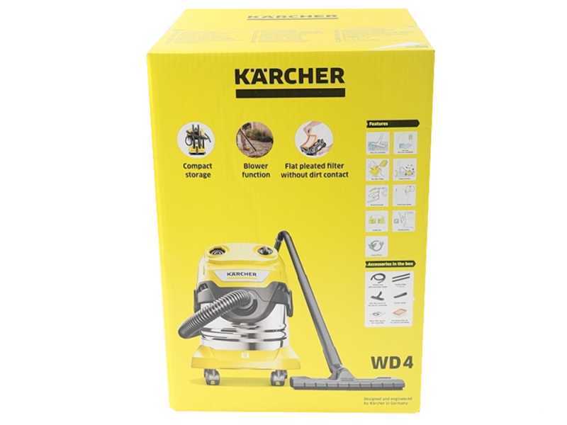 Karcher WD 4 S V-20/5/22 - Bidone aspiratutto - 20 Litri - Fusto in acciaio Inox